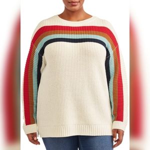 Terra and Sky Plus Size White Striped Sweater